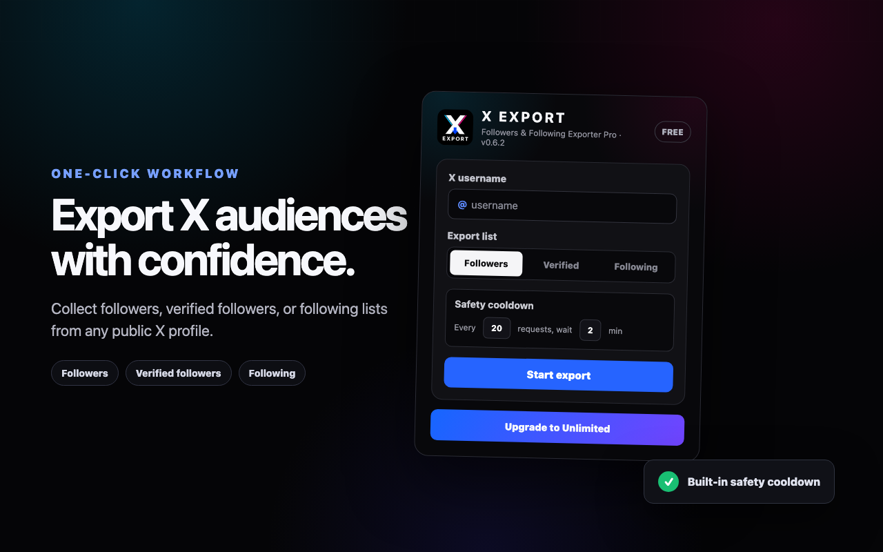 Exporter Pro interface for exporting X audiences